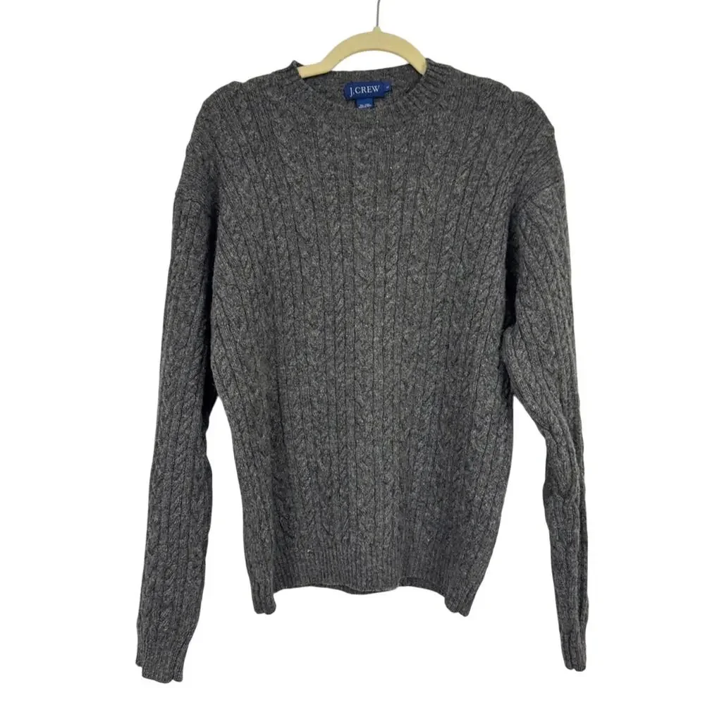 J Crew Vintage Wool Grey Cable Knit Crew Neck Sweater Men’s L Preppy Old Money